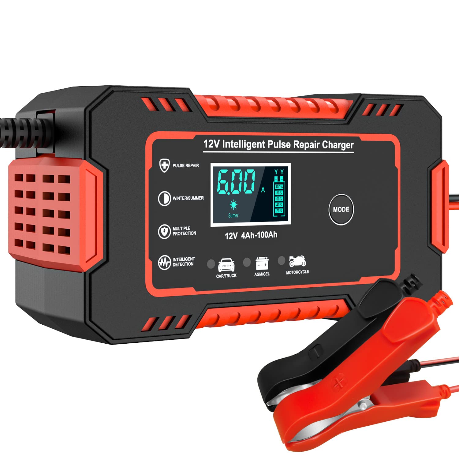STHIRA Car Battery Charger, Smart Car Battery Charger 12V 6A Automatic, LCD 12V Pulse Repair Battery Charger, Battery Maintainer, Multi Protection Mechanism,Temperature Monitoring STHIRA Car Battery Charger, Smart Car Battery Charger 12V 6A Automatic, LCD 12V Pulse Repair Battery Charger, Battery Maintainer, Multi Protection Mechanism,Temperature Monitoring